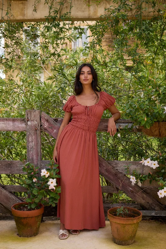 Dusk and Dawn Maxi Dress Brown Elegant Boho Maxi Dress