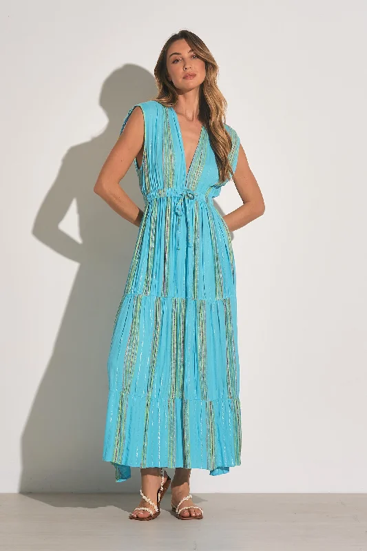 Deep V-Neck Maxi Dress - Aqua Lime Stripe Classic Tulle Maxi Dress