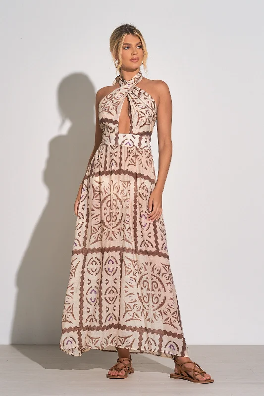 Criss Cross Maxi Dress - Brown Cabos Fashionable Asymmetrical Maxi Dress