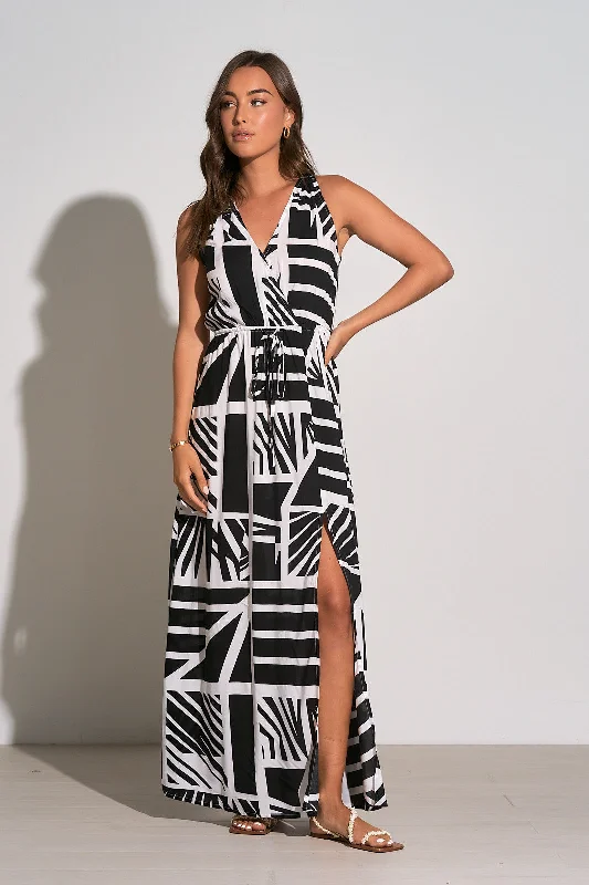 V-Neck Tie Back Maxi Dress - Black Barbado Comfortable Plunging Neckline Maxi Dress