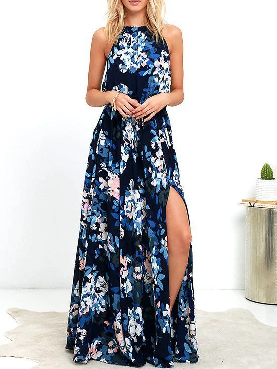 Fashion Sleeveless O-Neck Printed Split Maxi Dress Comfortable Maxi Dress with Slits Fashion Sleeveless O-Neck Printed Split Maxi Dress Comfortable Maxi Dress with Slits