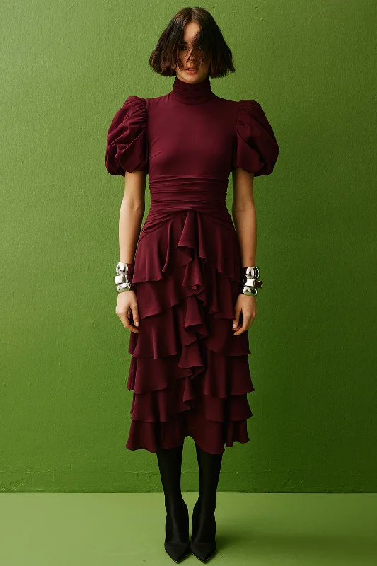 Faye Puff Sleeved Maxi Dress | Burgundy Elegant Sleeveless Maxi Dress