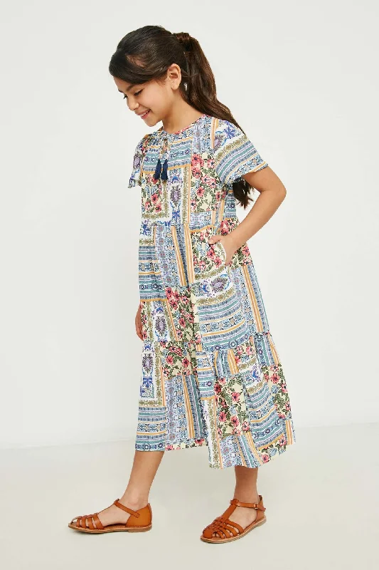 Floral Patchwork Maxi Dress Fashionable Sheer Maxi Dress