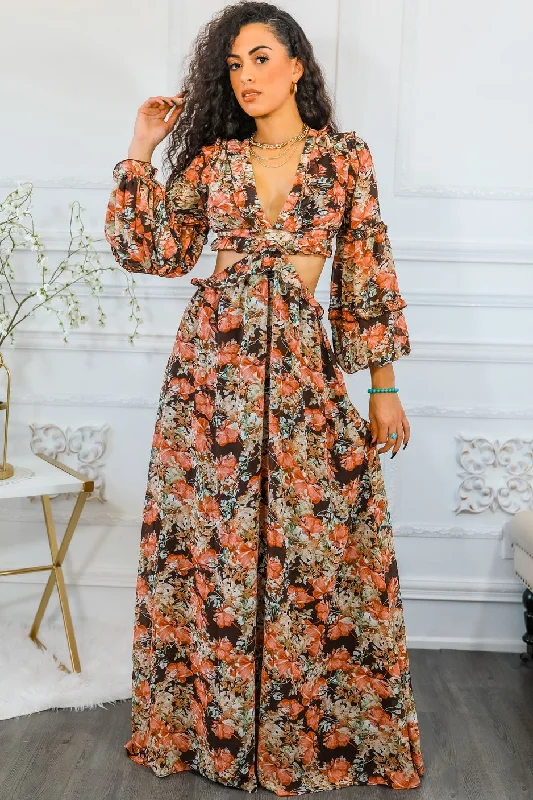 Floral Scent Cut Out Maxi Dress Cozy Knit Maxi Dress