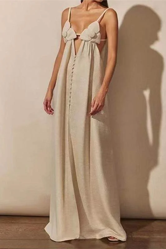FLOWER BUST MAXI DRESS Elegant Maxi Dress with Belt