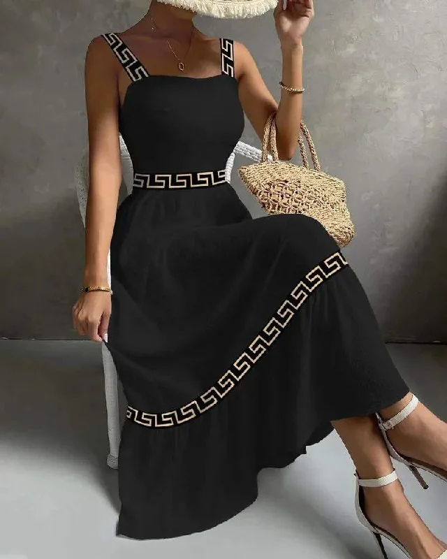 GEO TAPE PATCH SLEEVELESS MAXI DRESS Trendy Floral Print Maxi Dress