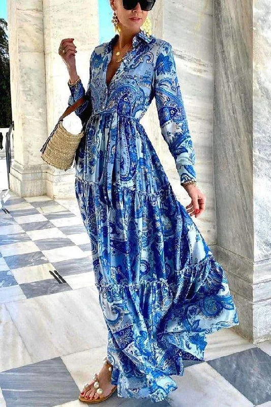 GRACEFULLY YOURS PAISLEY FLORAL SHIRT MAXI DRESS Cozy Spaghetti Strap Maxi Dress