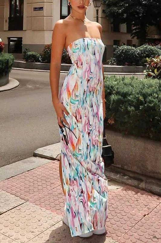 GRAPHIC PRINT TUBE MAXI DRESS Classic Black Maxi Dress