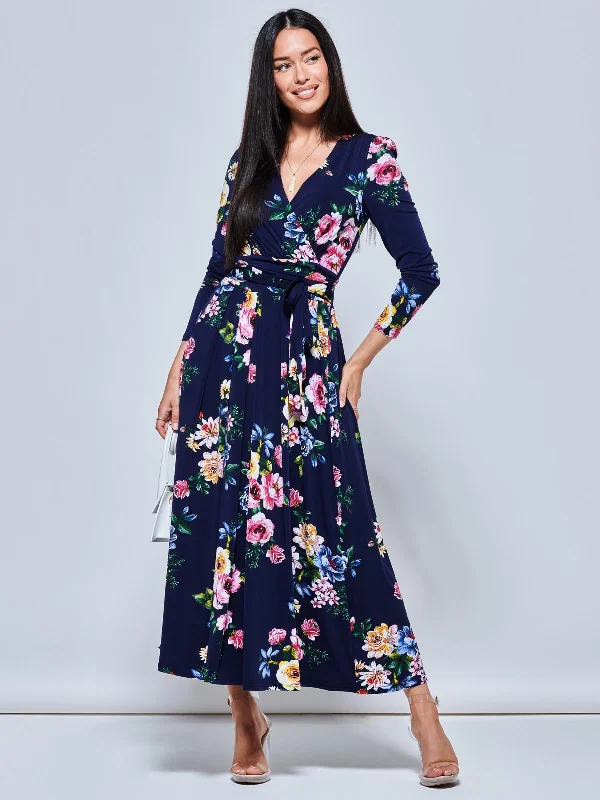 Greyson Long Sleeve Maxi Dress, Navy Floral Cozy Wrap Maxi Dress