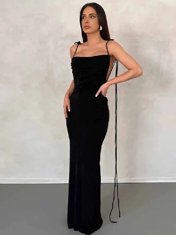 Halter Cowl Neck Backless Maxi Dresses Classic Tulle Maxi Dress