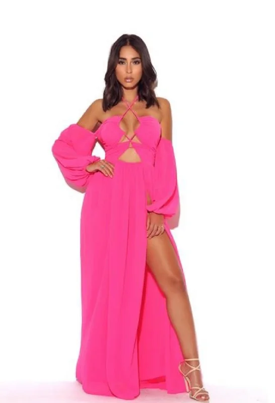 HOT PINK MAXI DRESS Elegant Wraparound Maxi Dress