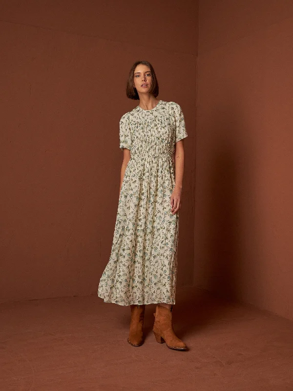 Maxi Dress Viscose Chiffon Beige Elegant Maxi Dress with Slit