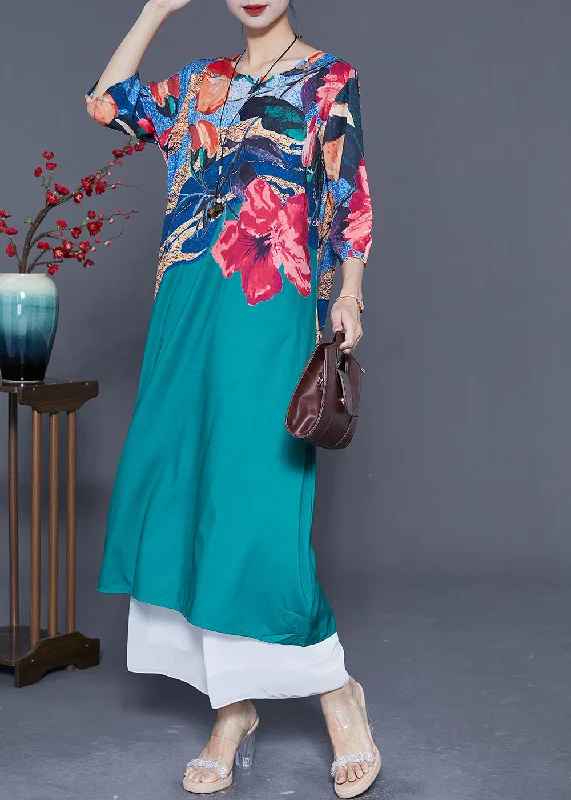 Italian Peacock Blue O-Neck Print Chiffon Maxi Dresses Half Sleeve Trendy Short Sleeve Maxi Dress Italian Peacock Blue O-Neck Print Chiffon Maxi Dresses Half Sleeve Trendy Short Sleeve Maxi Dress
