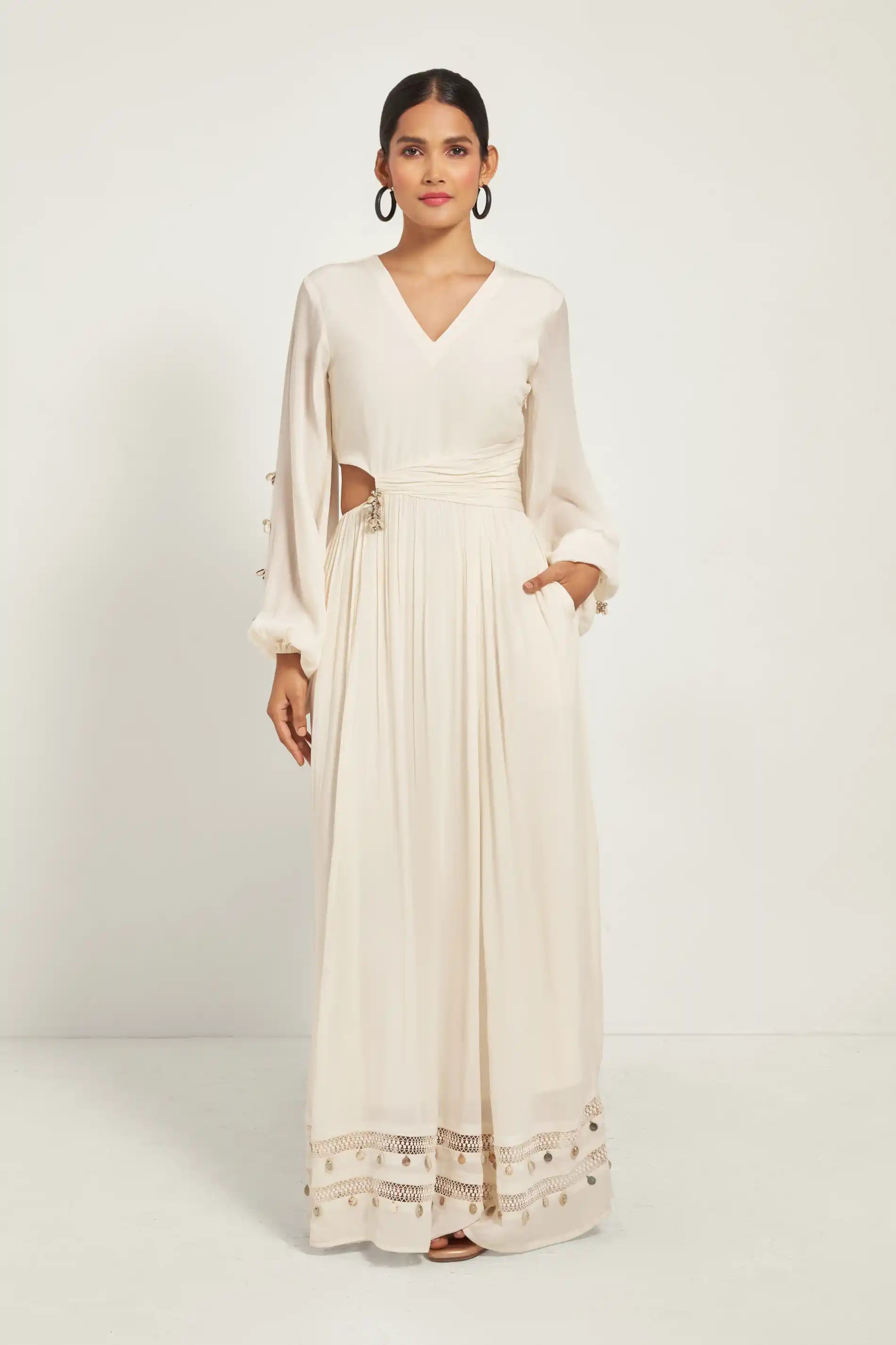 Ivory Cut-Out Maxi Dress Trendy Floral Print Maxi Dress