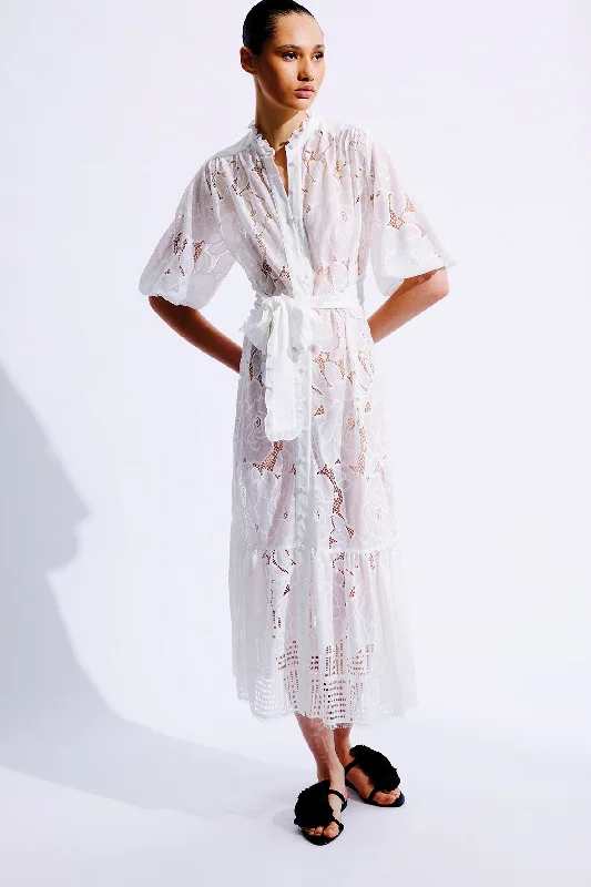 Jasmine Cotton Lace Maxi Dress | White Comfortable Plunging Neckline Maxi Dress