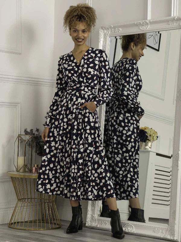Jolie Moi Nancy Long Sleeve Maxi Dress, Navy White Floral Fashionable High-Low Maxi Dress Jolie Moi Nancy Long Sleeve Maxi Dress, Navy White Floral Fashionable High-Low Maxi Dress