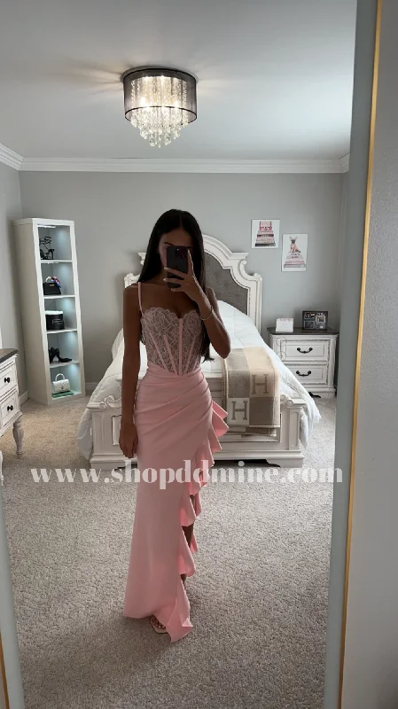 JULIA PINK LACE CORSET MAXI DRESS Comfortable T-Shirt Maxi Dress