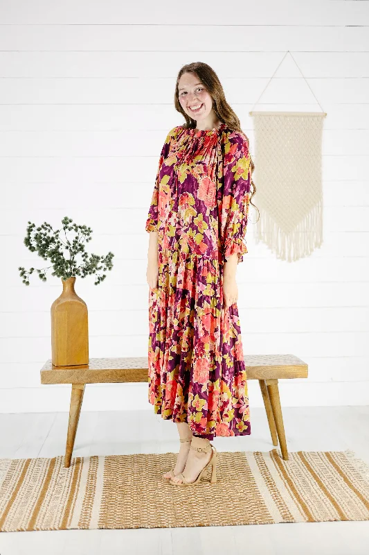 Julie Floral Maxi Dress - Plum Fashionable High-Low Maxi Dress