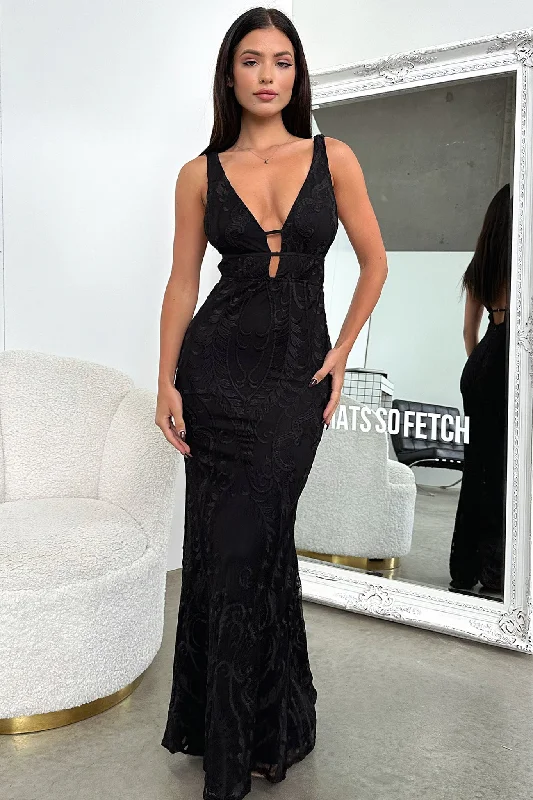 Kaia Maxi Dress - Black Trendy Maxi Dress with Bow