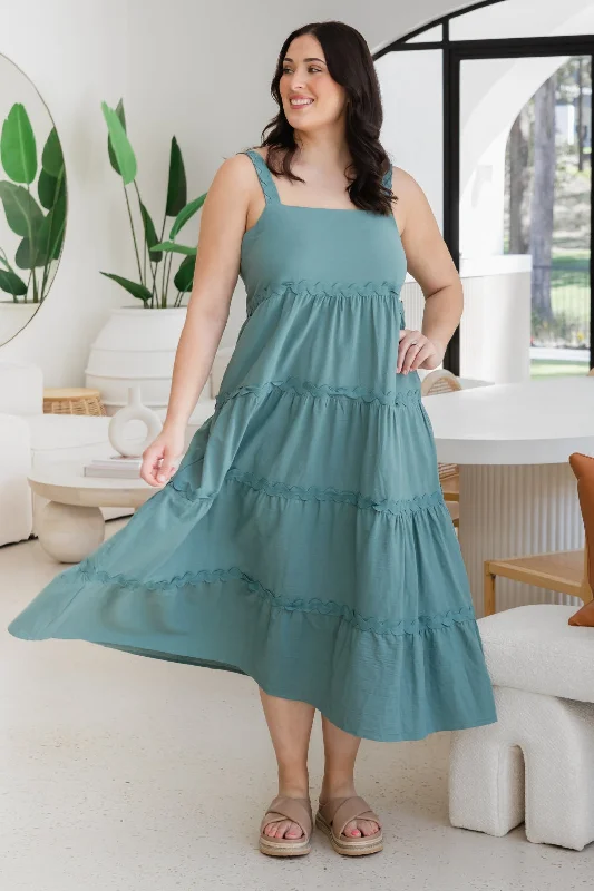 Kiki Maxi Dress Khaki Ric Rac Stylish Long Sleeve Maxi Dress