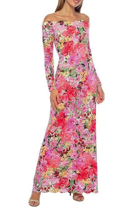Marina Long Sleeve Off The Shoulder Scalloped Floral Maxi Dress Trendy Floral Print Maxi Dress Marina Long Sleeve Off The Shoulder Scalloped Floral Maxi Dress Trendy Floral Print Maxi Dress