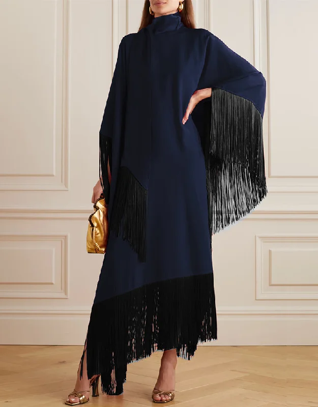 Navy Blue Heavy Designer Heavy Maxi Dress Trendy Off-Shoulder Ruffle Maxi Dress