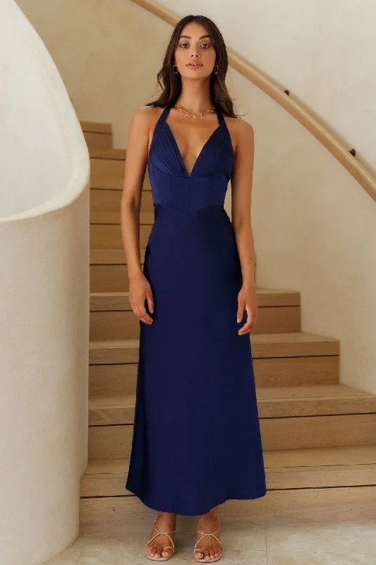 No Hesitating Maxi Dress Navy Stylish Off-Shoulder Maxi Dress