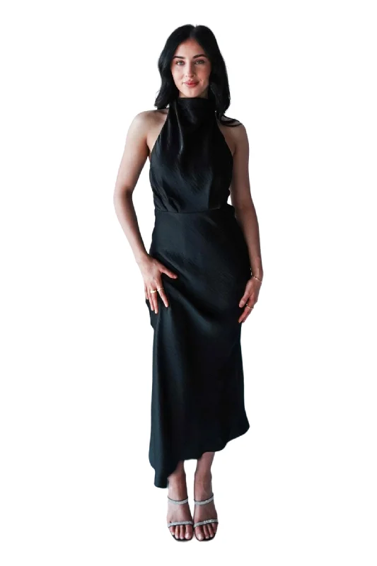 Nortia Maxi Dress - Black Fashionable Faux Wrap Maxi Dress