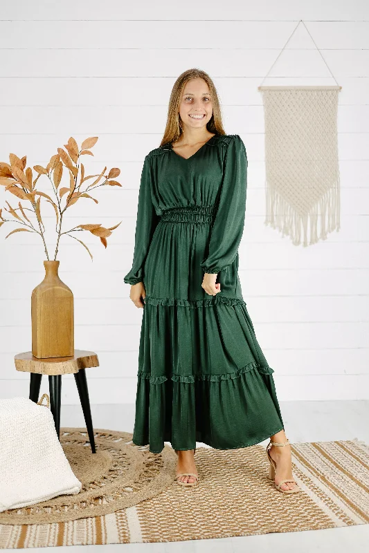 Nyah Maxi Dress - Hunter Green Trendy Maxi Dress with Lace