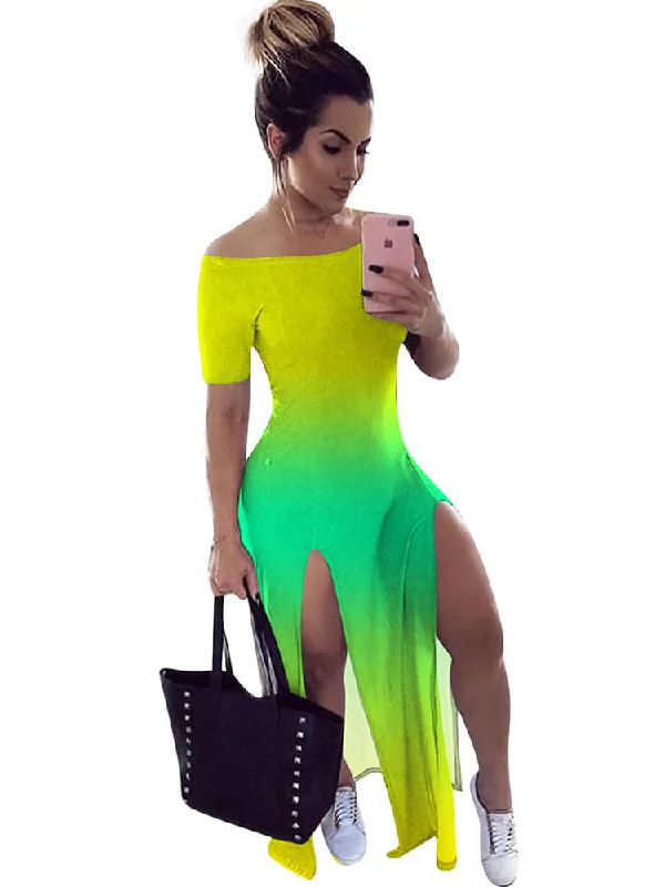 Off-Shoulder Side Slit Bandage Cocktail Party Maxi Dresses Comfortable Ruffle Maxi Dress