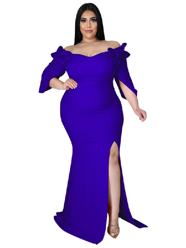 Off Shoulder Split Plus Size Maxi Dresses Comfortable Maxi Dress with Slits