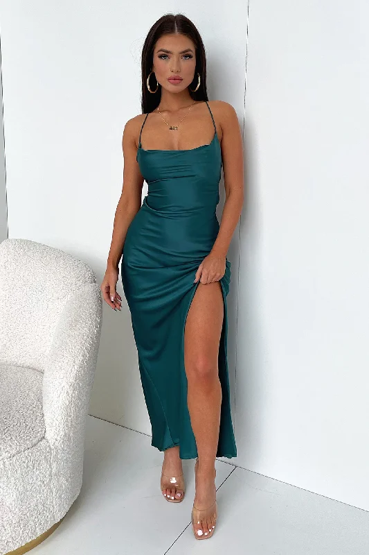 Olivia Maxi Dress - Emerald Trendy Off-Shoulder Ruffle Maxi Dress