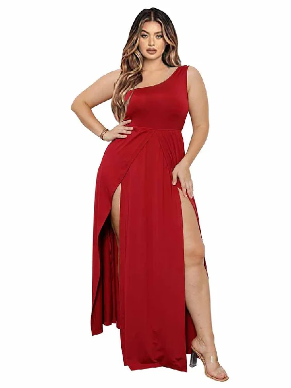 One Shoulder Split Solid Maxi Dresses Trendy Maxi Dress with Straps