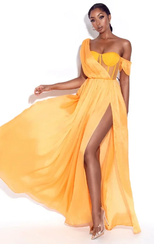ORANGE SILK MAXI DRESS Chic Boho Print Maxi Dress