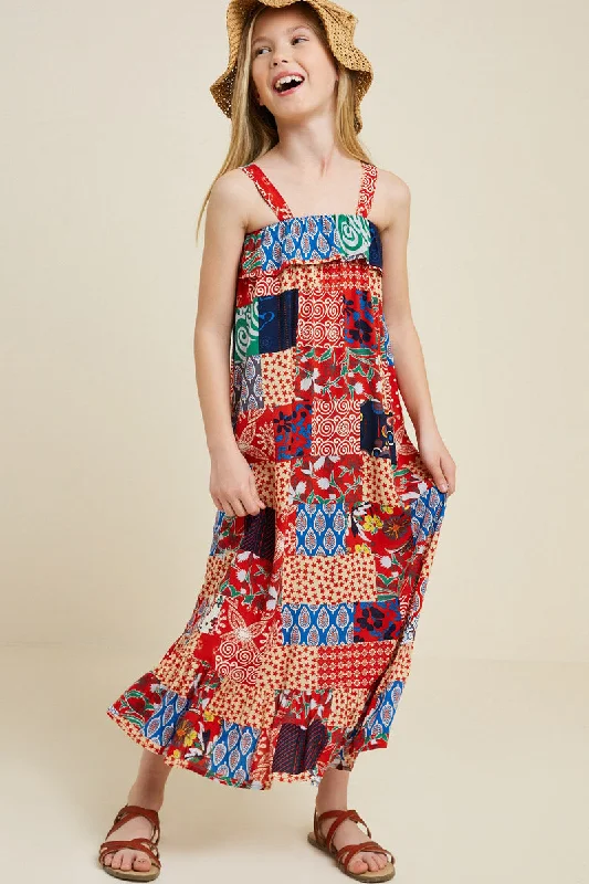 Patchwork Print Maxi Dress Stylish A-Line Maxi Dress