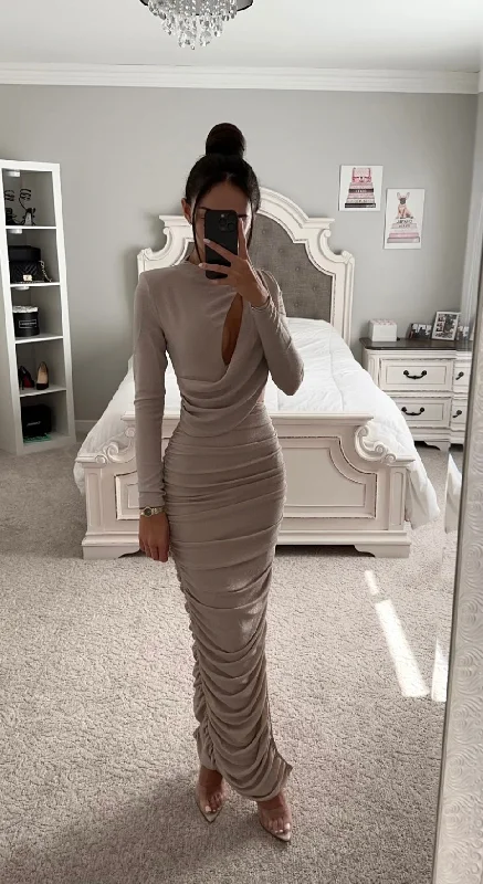 PAYTON METALLIC JERSEY CUT OUT MAXI DRESS Cozy Open-Back Maxi Dress