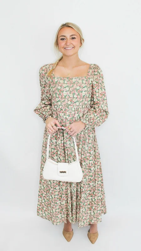 "Peak To Peak" Floral Square Neck Maxi Dress Comfortable T-Shirt Maxi Dress