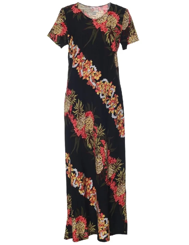 Pineapple Panel Long Maxi Dress with Sleeves Elegant Floral Maxi Dress