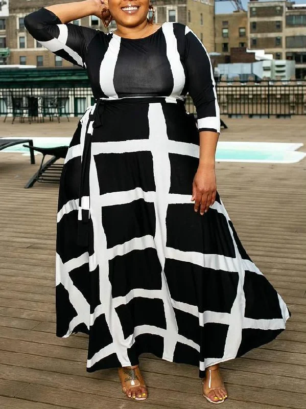 Plus Size Printed 2 Colors Maxi Dress Comfortable Ruffle Maxi Dress