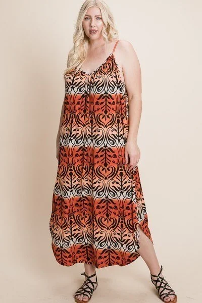 Plus Size Tie Dye Ombre Damask Print Anna Print Cami Maxi Dress Cozy Maxi Dress with Slit Plus Size Tie Dye Ombre Damask Print Anna Print Cami Maxi Dress Cozy Maxi Dress with Slit