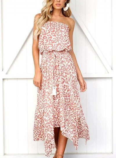 Print Off Shoulder Beach Maxi Dress Fashionable High-Waist Maxi Dress