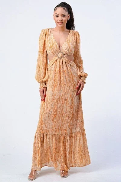Printed V Neck Self Belted Side Cut Out Ruffled Maxi Dress in Yellow Chic Sleeveless Maxi Dress Printed V Neck Self Belted Side Cut Out Ruffled Maxi Dress in Yellow Chic Sleeveless Maxi Dress