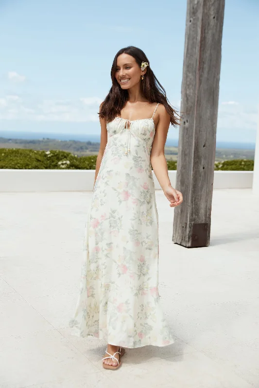 Rebekah Floral Maxi Dress Beige Casual Maxi Dress with Pockets