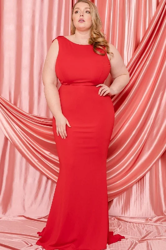 Ruffle Draped Tail Plus Size Maxi Dress in Red Comfortable Maxi Dress with Slits