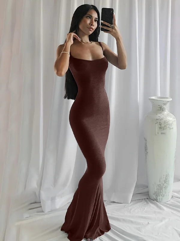 Sleeveless Sexy Scoop Neck Open Back Cami Maxi Dress Comfortable Flowy Maxi Dress