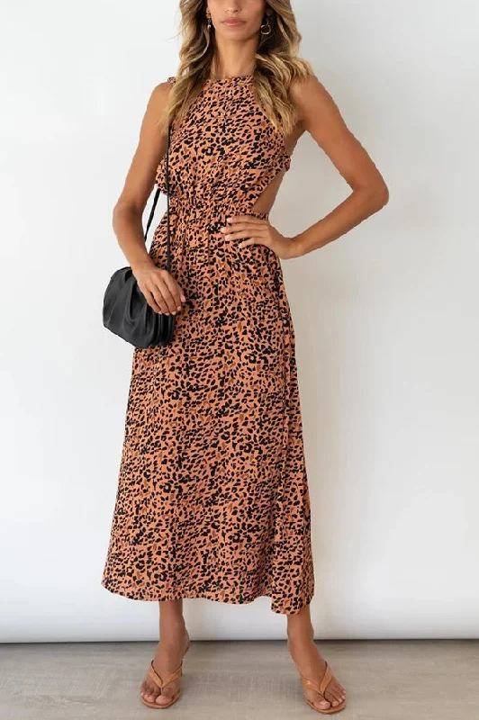 Shane Animal Print Backless Maxi Dress Trendy Maxi Dress with Straps