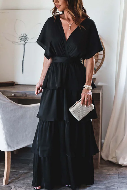 She's Angelic Satin Backless Tiered Maxi Dress Comfortable Pleated Maxi Dress