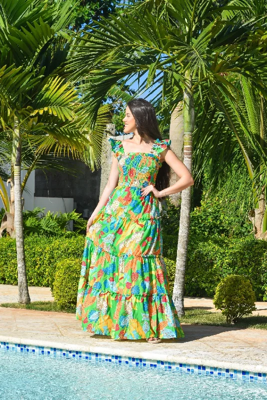 Shine Flower Maxi Dress Chic Button-Up Maxi Dress
