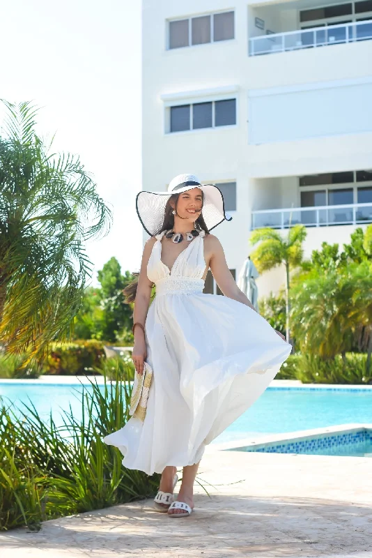 Shining Girl Maxi Dress White Casual Maxi Dress with Pockets
