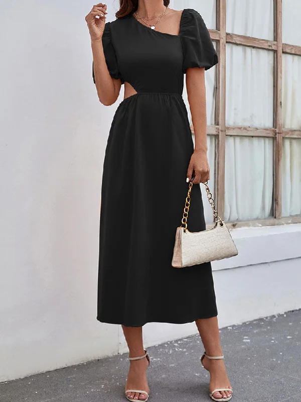 Short Sleeve Cut Out High Waist Maxi Dresses Comfortable Pleated Maxi Dress